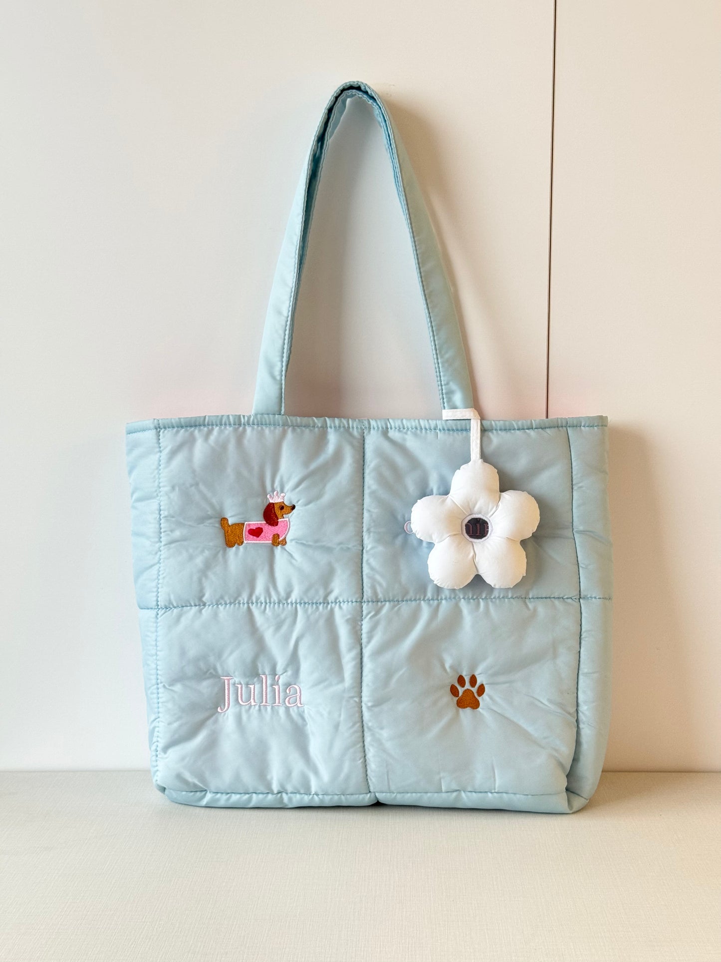 Personalized Puffer Shoulder Bag with Embroidered Name & Text - 18x15 inches