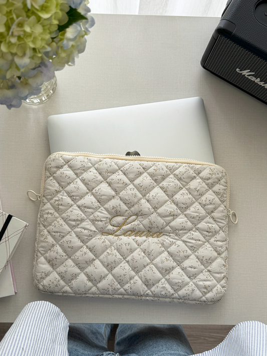 Laptop Sleeve - Ivory Blossom - Custom Name