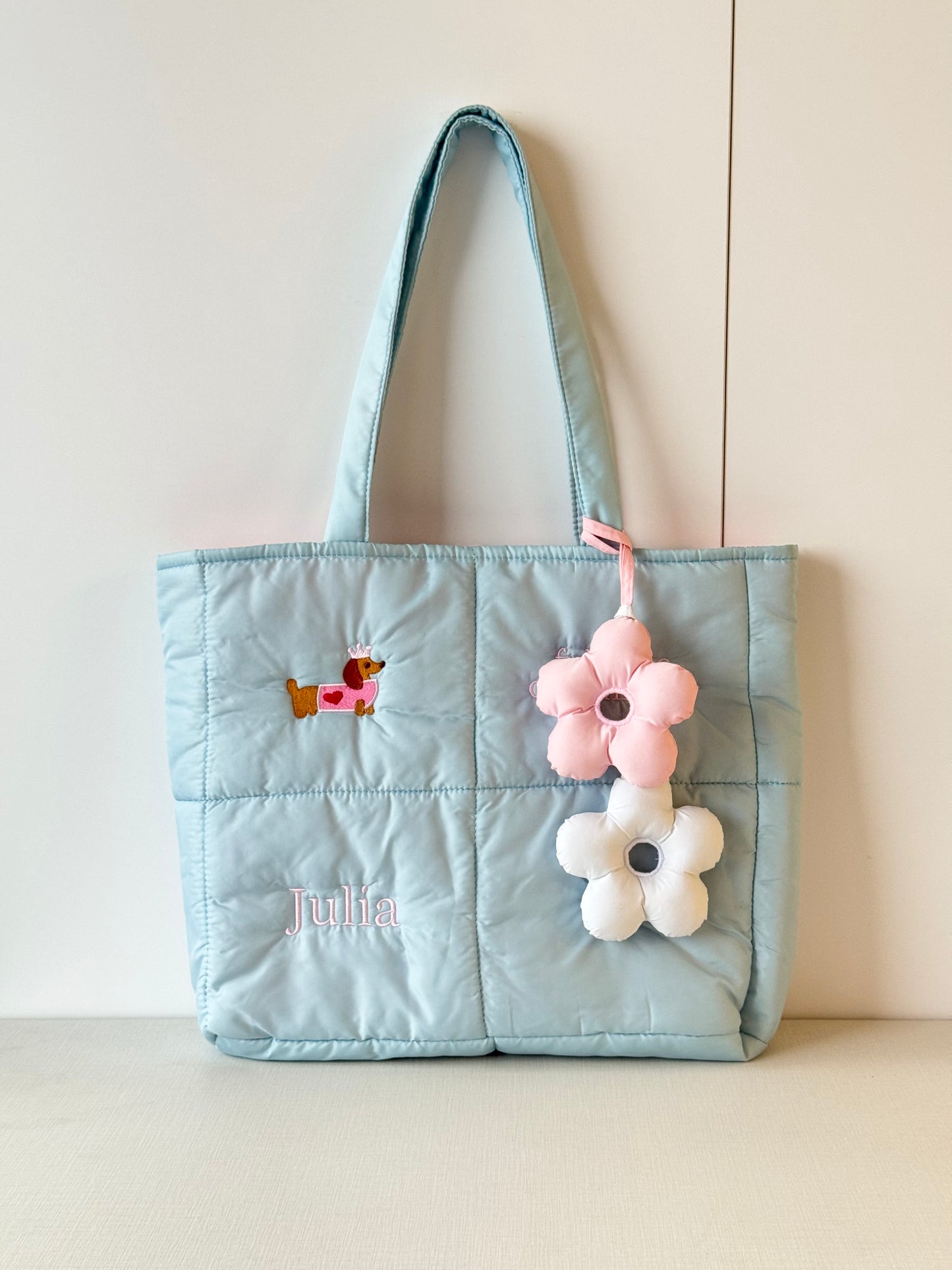 Personalized Puffer Shoulder Bag with Embroidered Name & Text - 18x15 inches