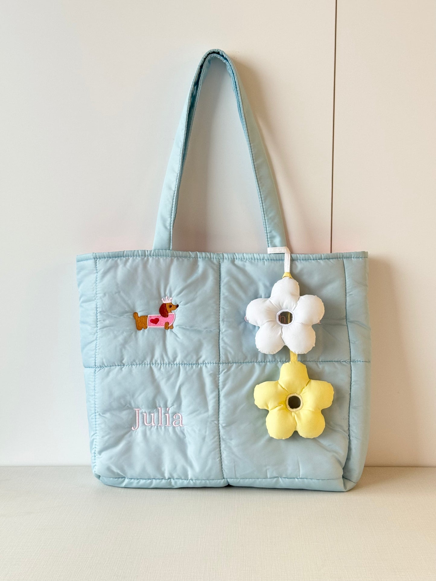 Personalized Puffer Shoulder Bag with Embroidered Name & Text - 18x15 inches