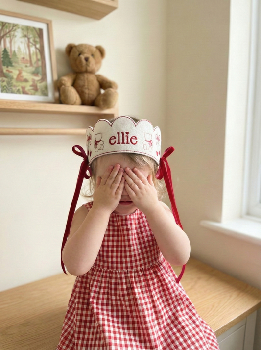 Embroidered Crown - Cherry Bear