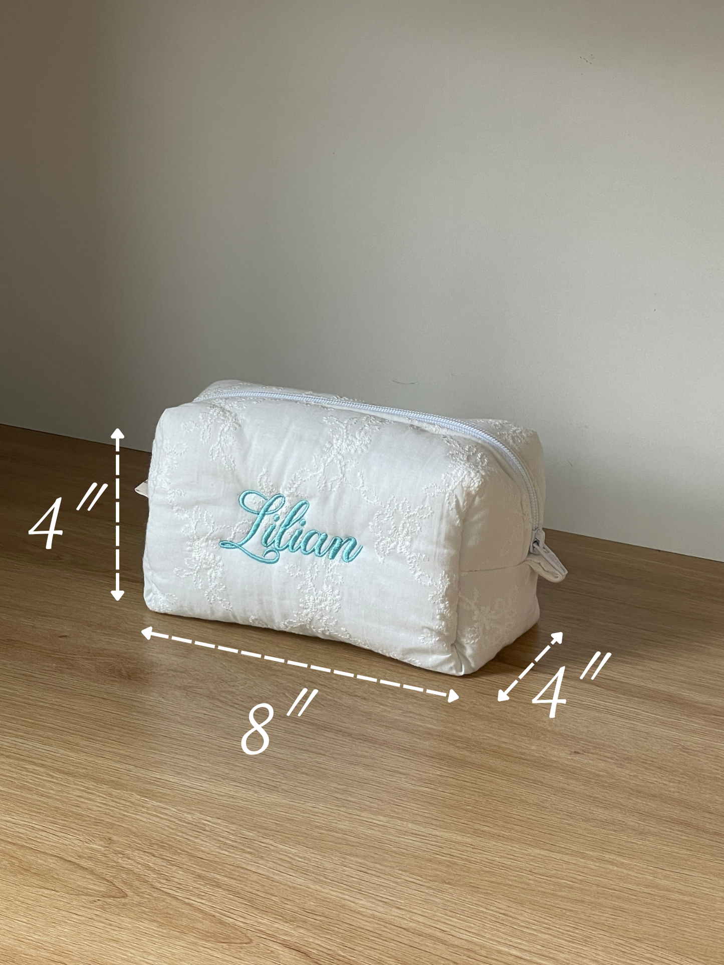 Makeup Pouch - White Bloom - Custom Name