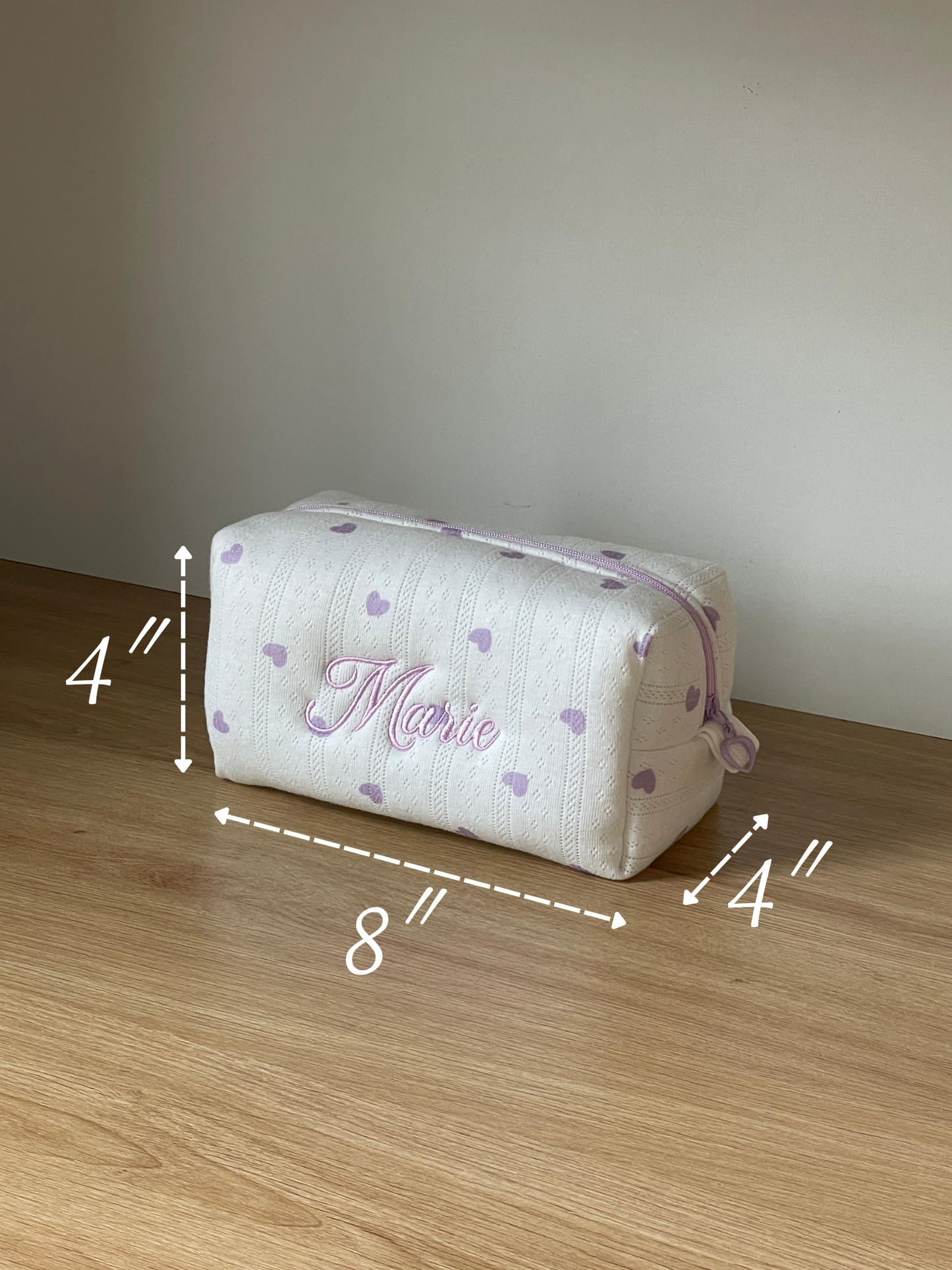 Makeup Pouch - Lavender Hearts - Custom Name