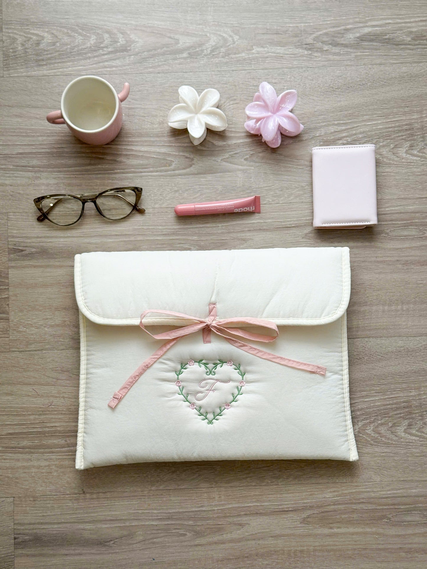 Personalized Laptop Sleeve with Embroidered Monogram & Bow - 13 inches