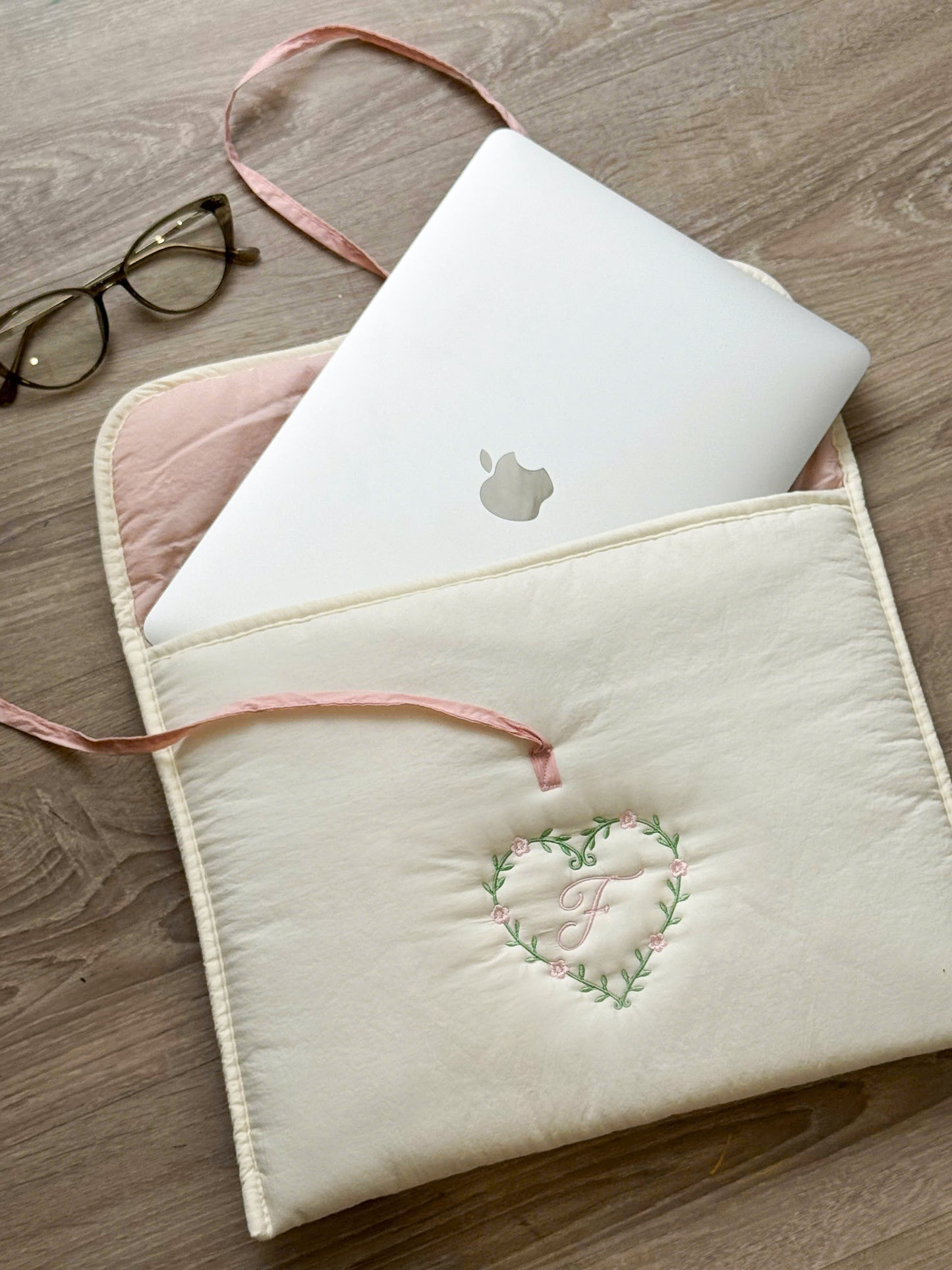 Personalized Laptop Sleeve with Embroidered Monogram & Bow - 13 inches