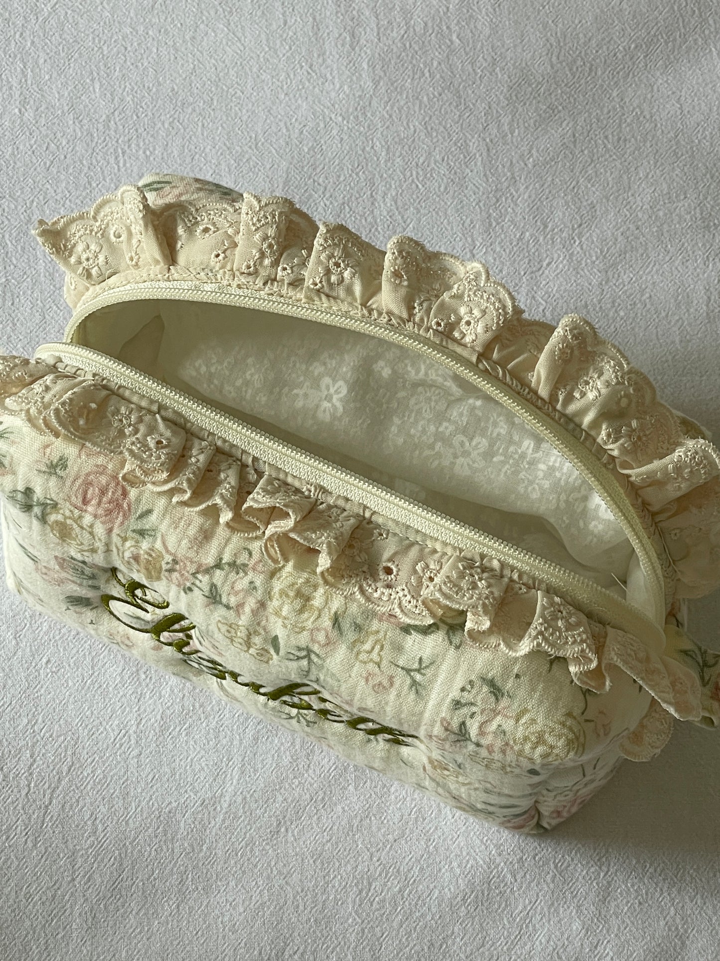 Makeup Pouch - Vintage Rose - Custom Name