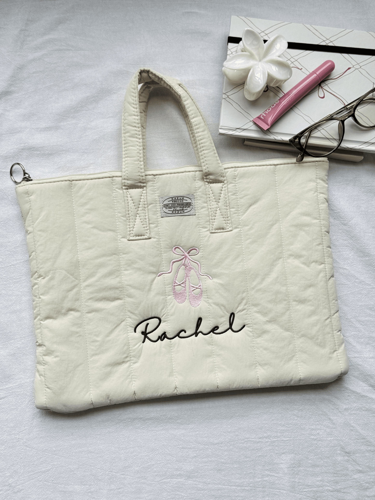 Personalized Cream Laptop Sleeve with Ballet Shoe Embroidery & Name - 13 inches