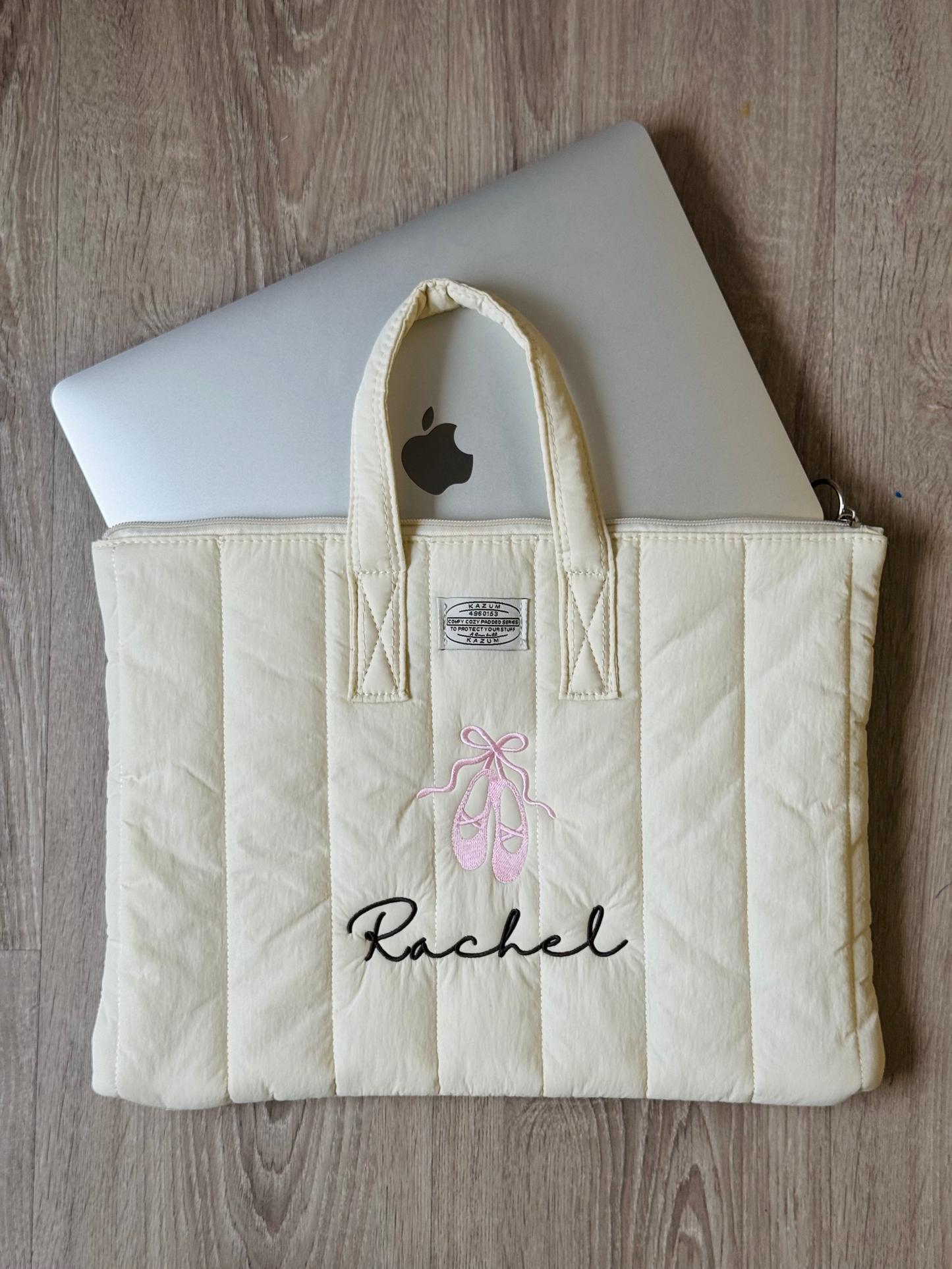 Personalized Cream Laptop Sleeve with Ballet Shoe Embroidery & Name - 13 inches
