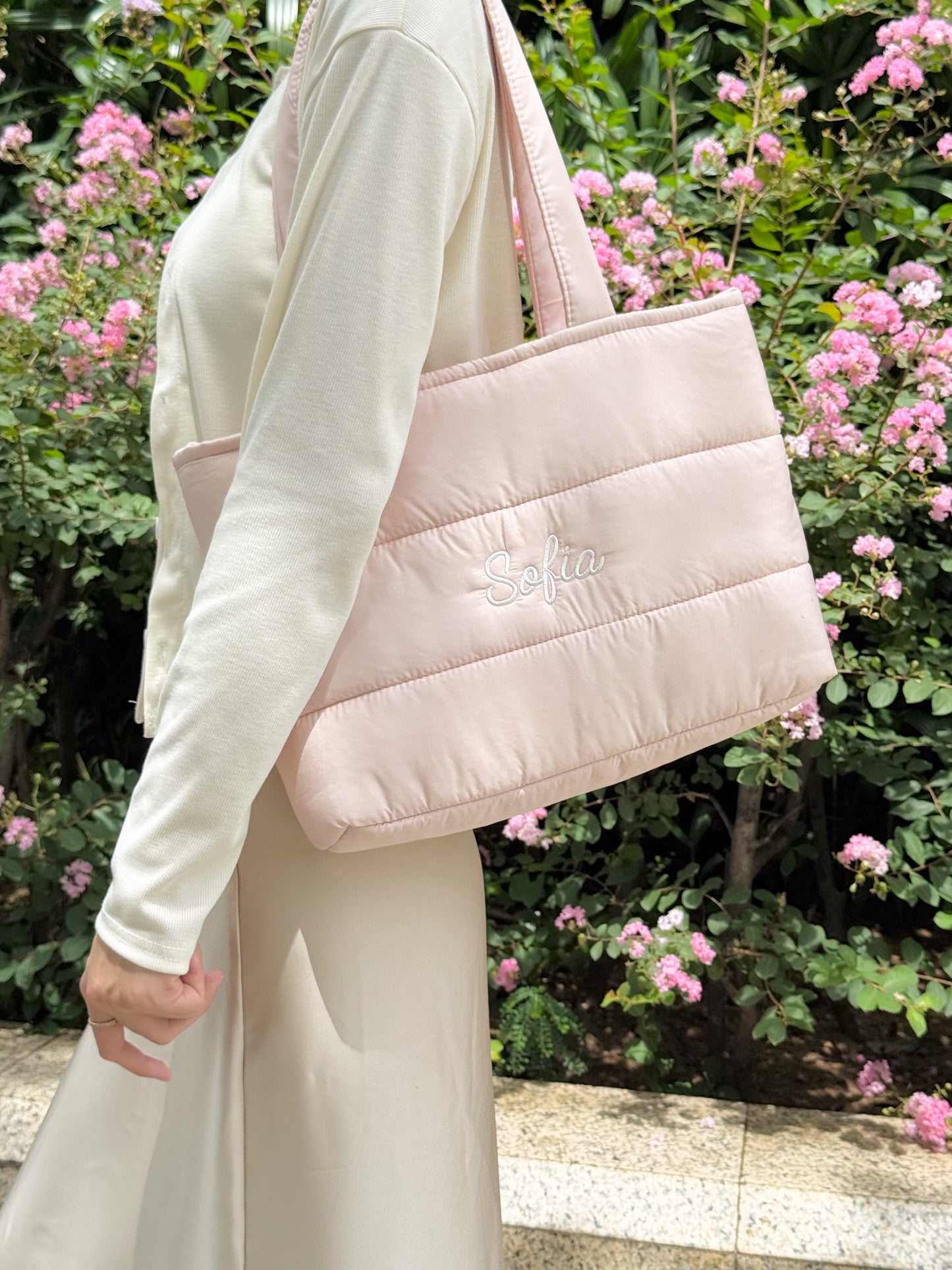 Personalized Puffer Shoulder Bag with Embroidered Name - 16x12 inches