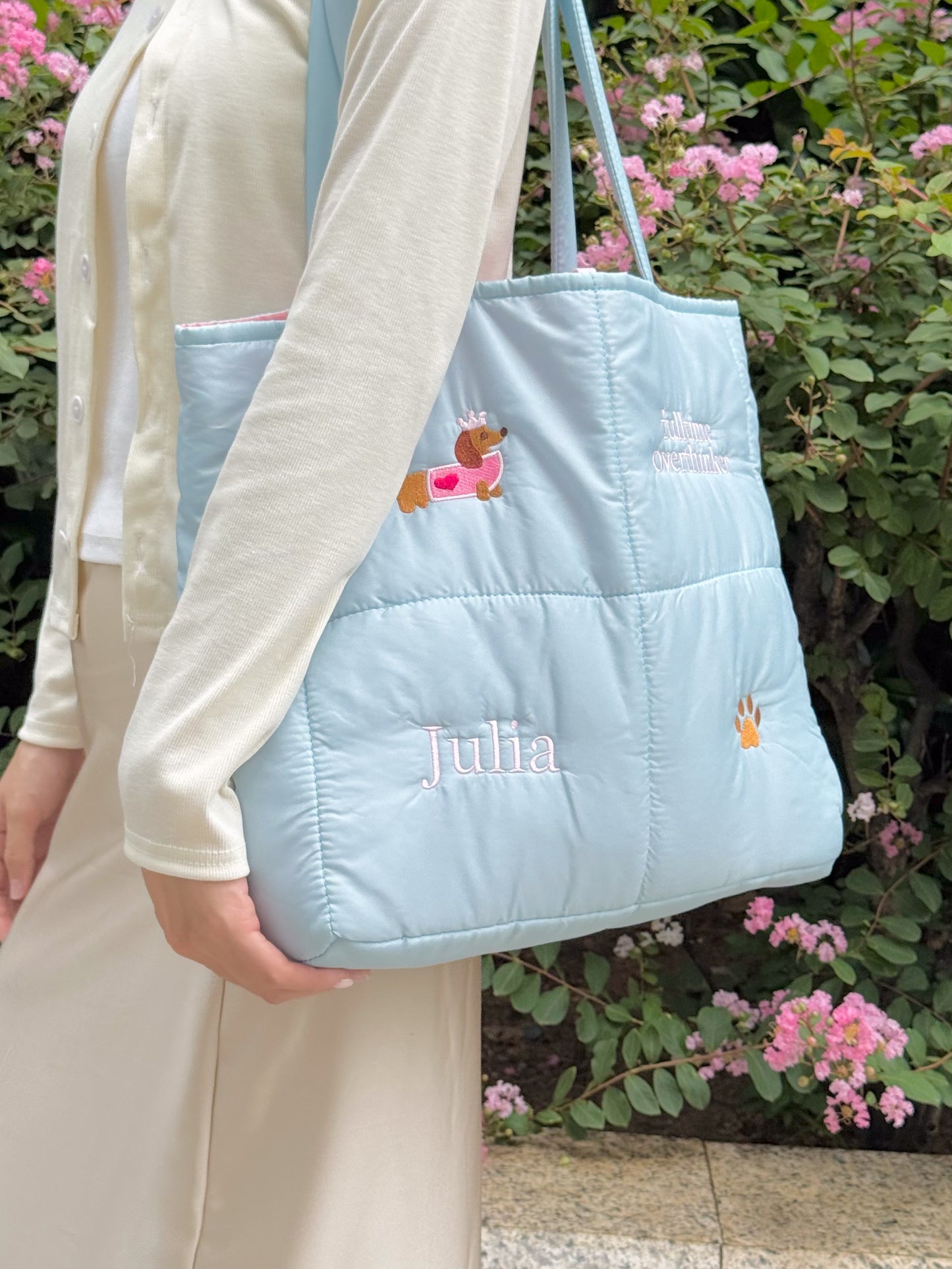 Personalized Puffer Shoulder Bag with Embroidered Name & Text - 18x15 inches