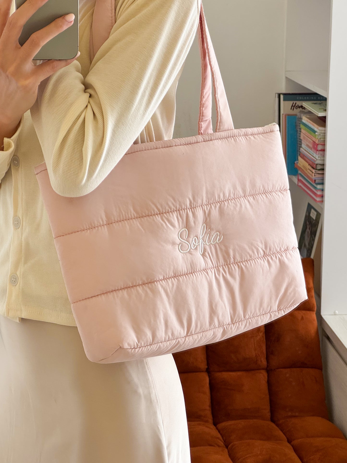 Personalized Puffer Shoulder Bag with Embroidered Name - 16x12 inches