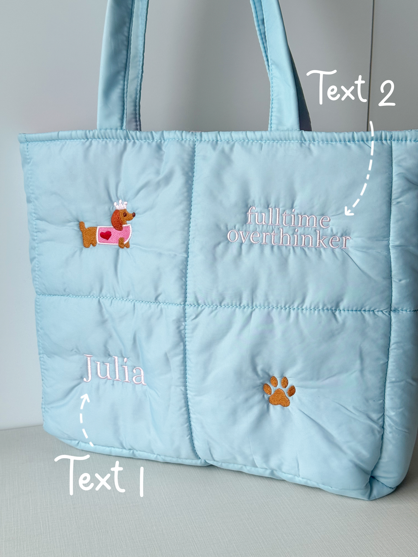 Personalized Puffer Shoulder Bag with Embroidered Name & Text - 18x15 inches