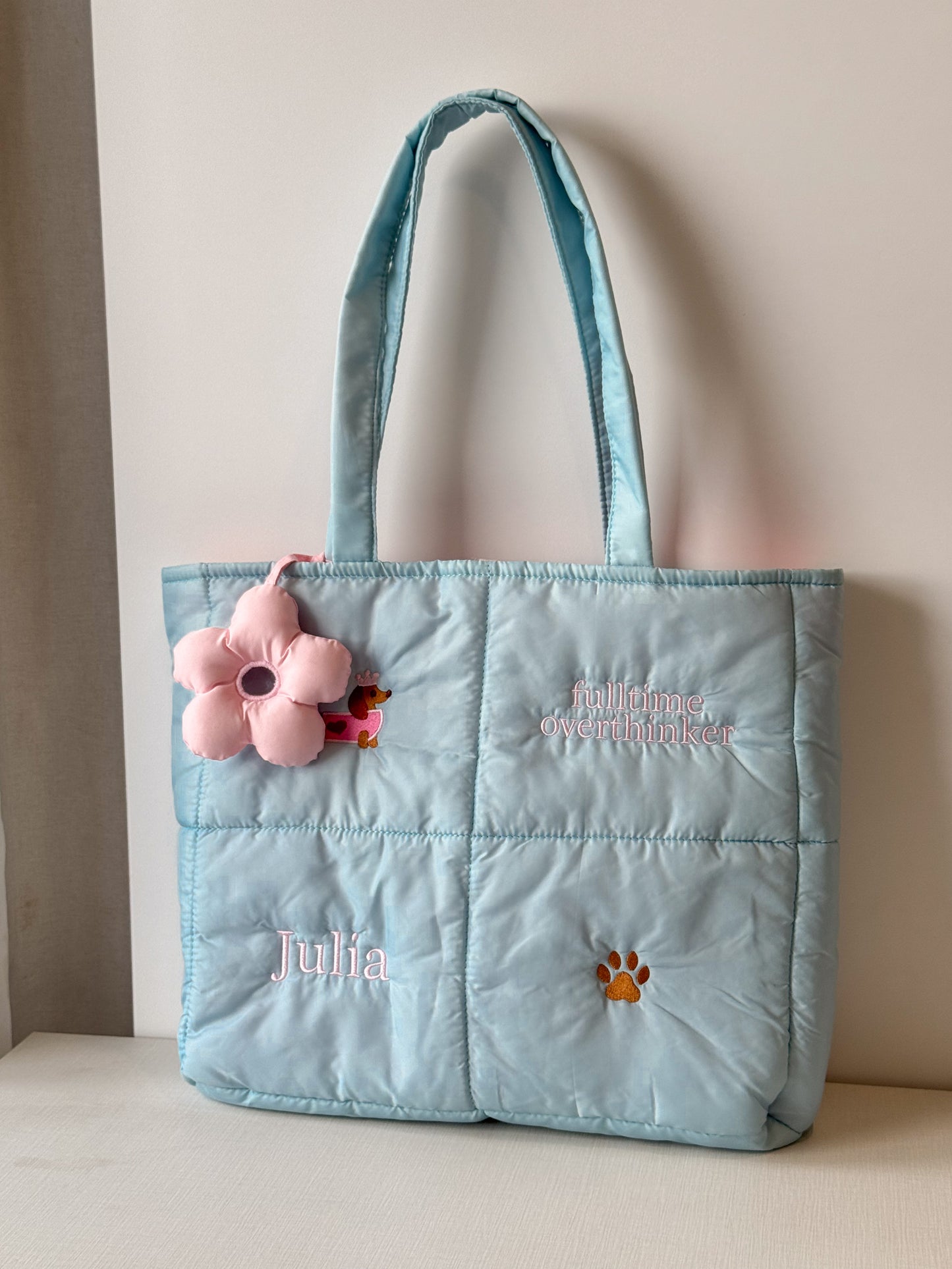 Personalized Puffer Shoulder Bag with Embroidered Name & Text - 18x15 inches