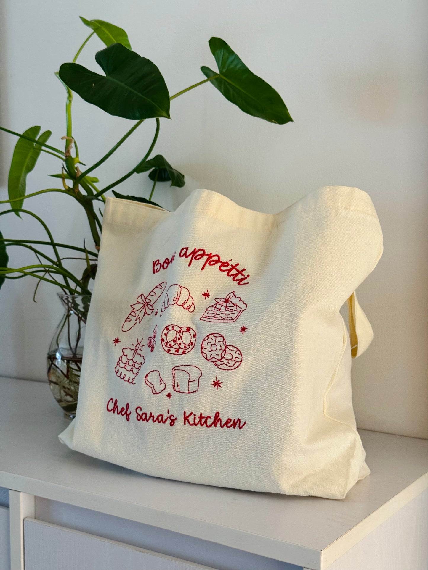 Personalized Cream Tote Bag with Bakery Embroidery - 16.5x12.5 inches
