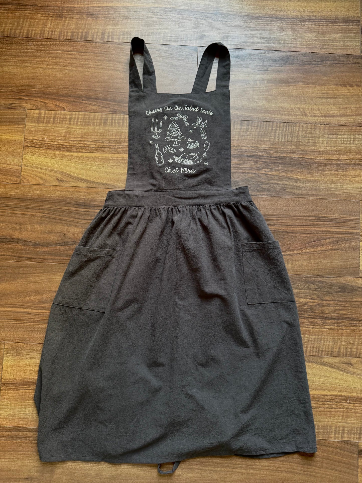 Personalized Grey Apron with Bakery Embroidery