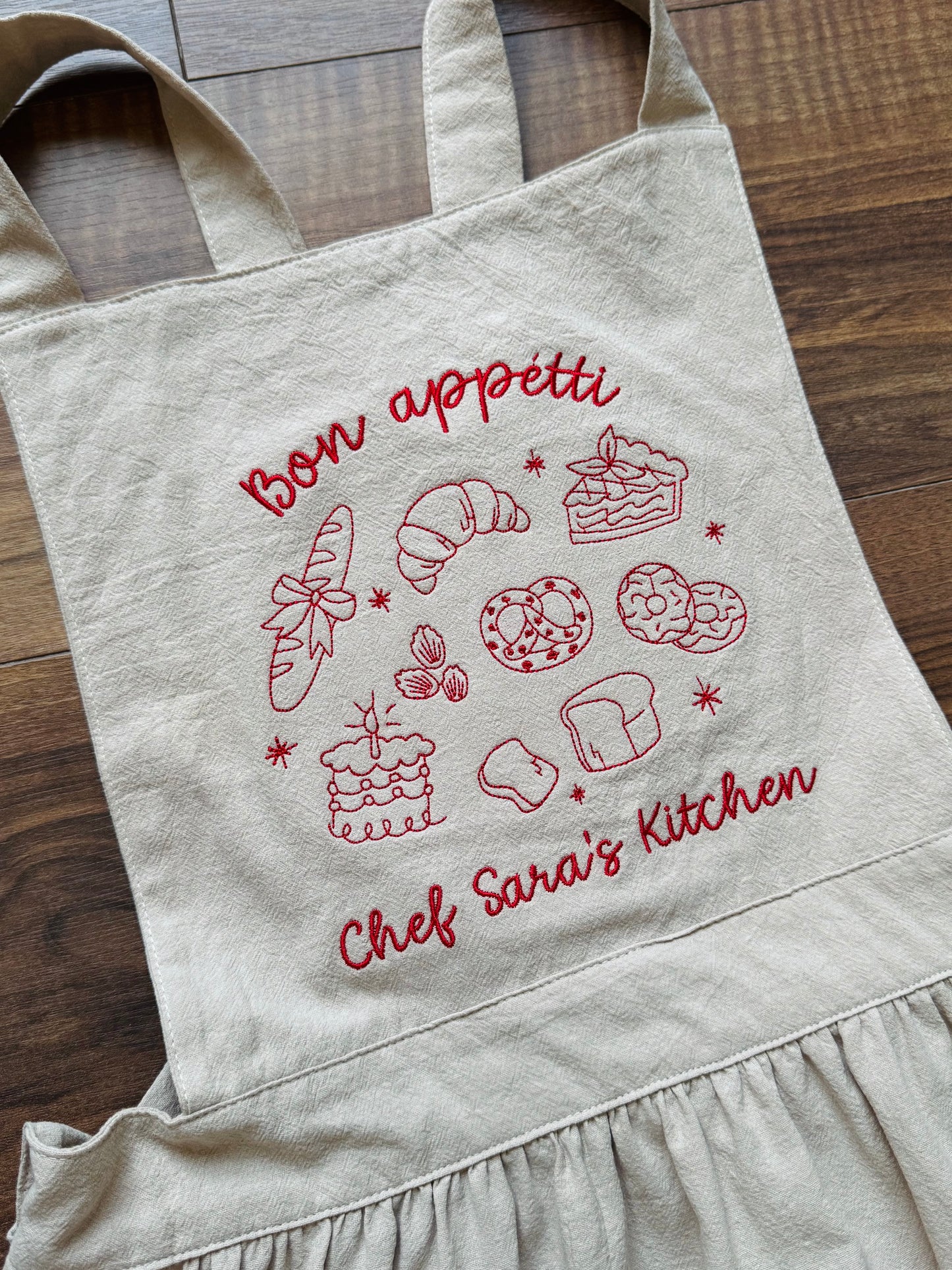 Personalized Grey Apron with Bakery Embroidery