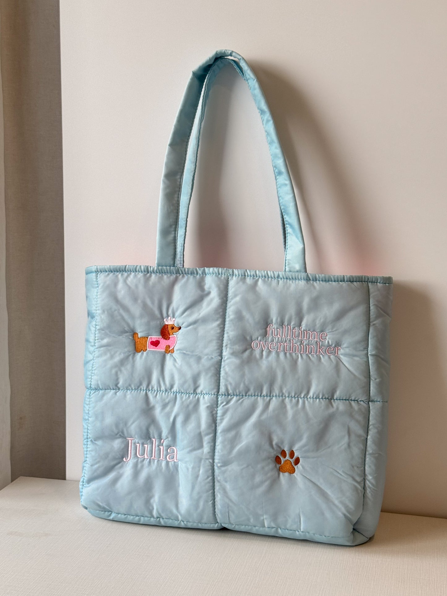 Personalized Puffer Shoulder Bag with Embroidered Name & Text - 18x15 inches