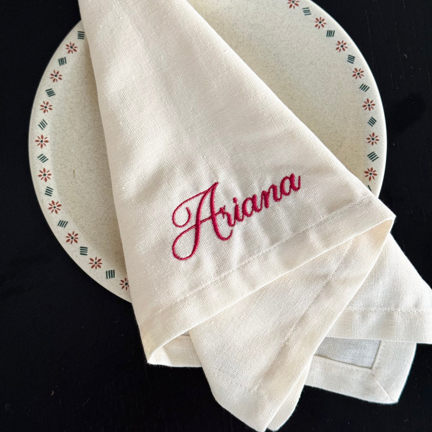 Personalized Linen Napkins With Name Embroidery - 18x18 inches