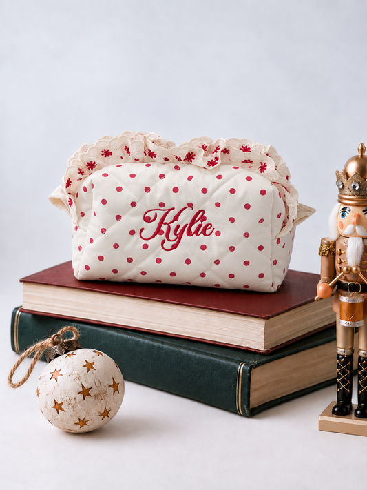 Makeup Pouch - Scarlet Ruffle - Custom Name
