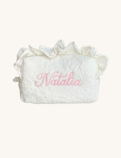 Makeup Pouch - White Garden 2 - Custom Name