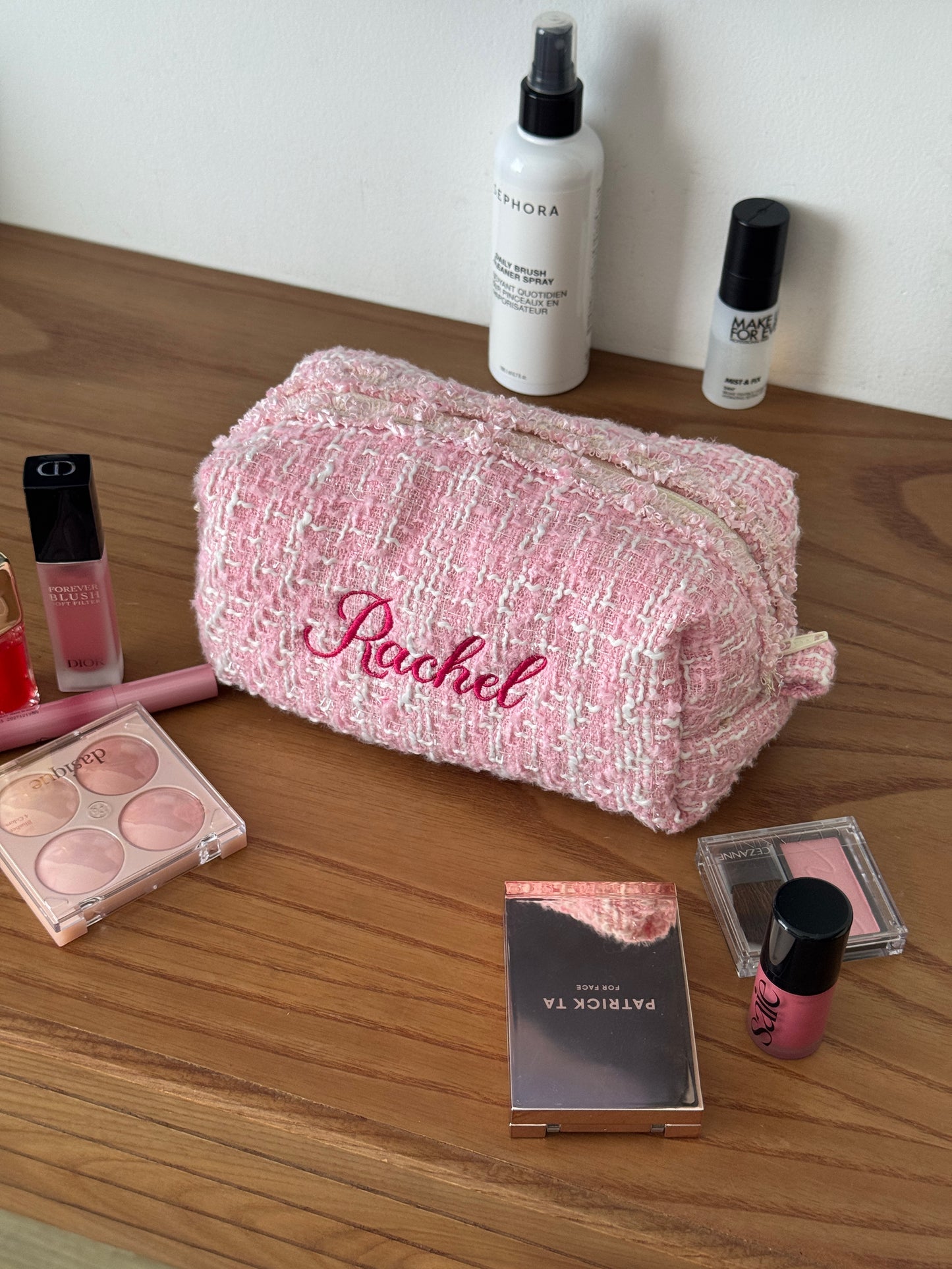 Makeup Pouch - Blush Tweed - Custom Name