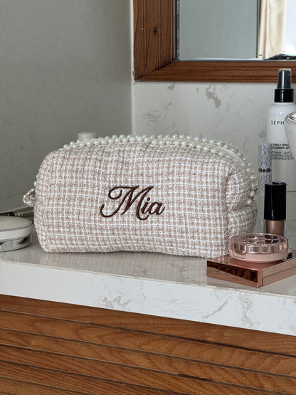 Makeup Pouch - Ivory Pearl - Custom Name