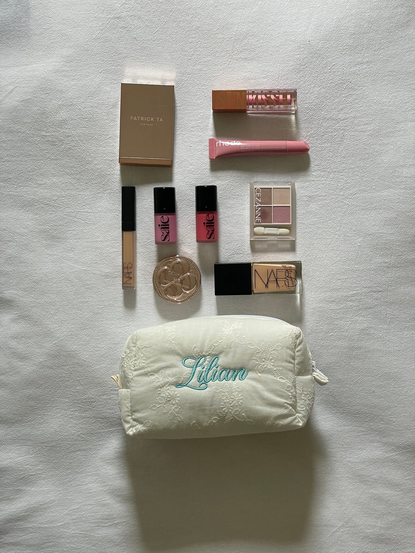 Makeup Pouch - White Bloom - Custom Name