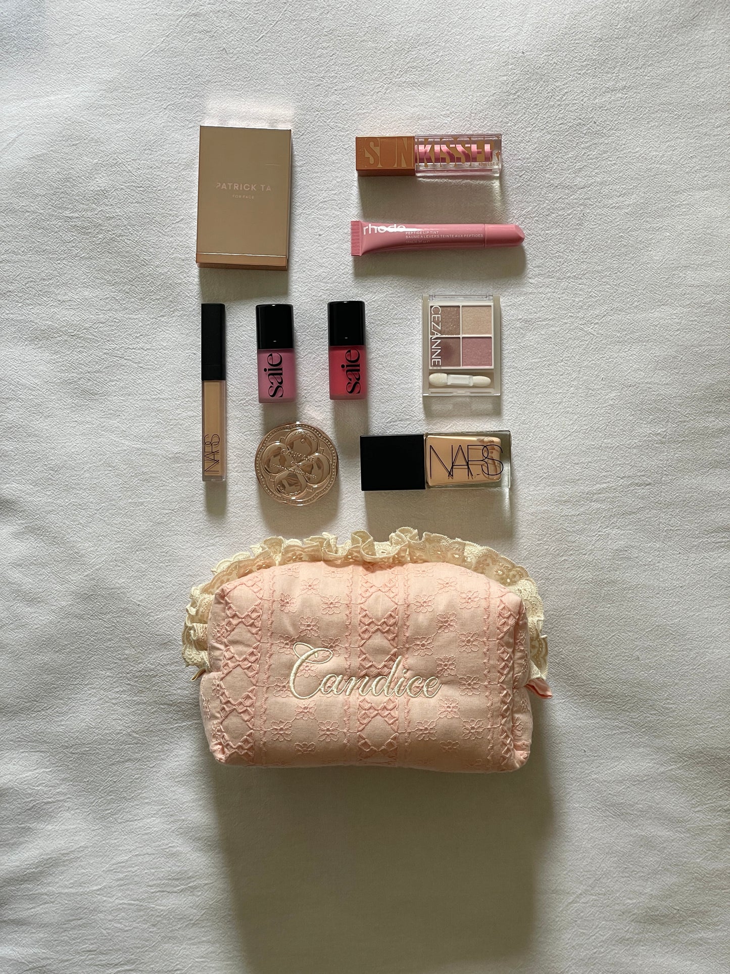 Makeup Pouch - Blush Lace - Custom Name