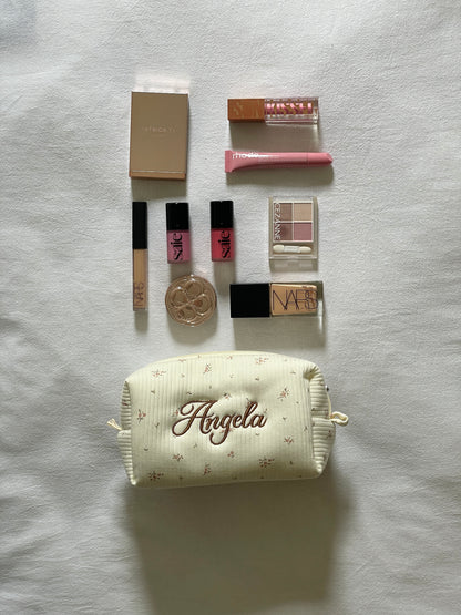 Makeup Pouch - Cottage Blossom - Custom Name
