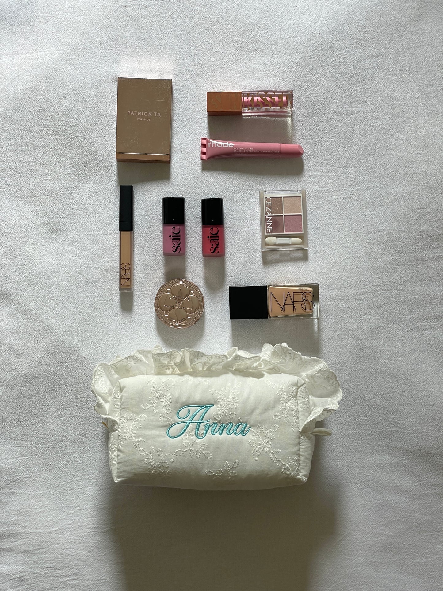 Makeup Pouch - White Bloom 2 - Custom Name