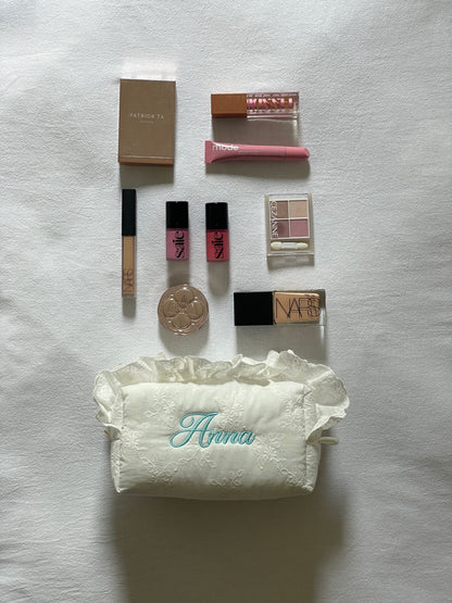 Makeup Pouch - White Bloom 2 - Custom Name
