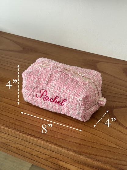 Makeup Pouch - Blush Tweed - Custom Name