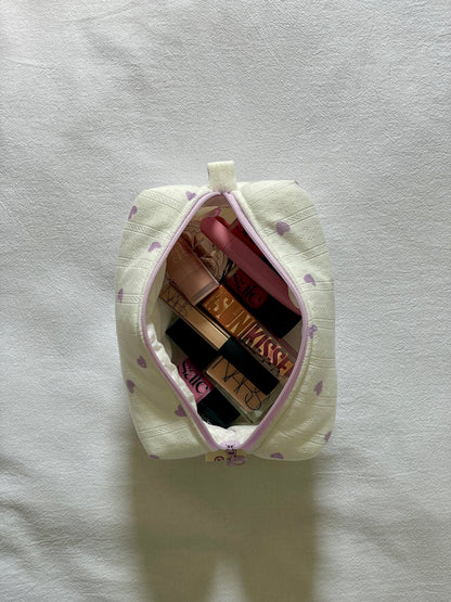 Makeup Pouch - Lavender Hearts - Custom Name