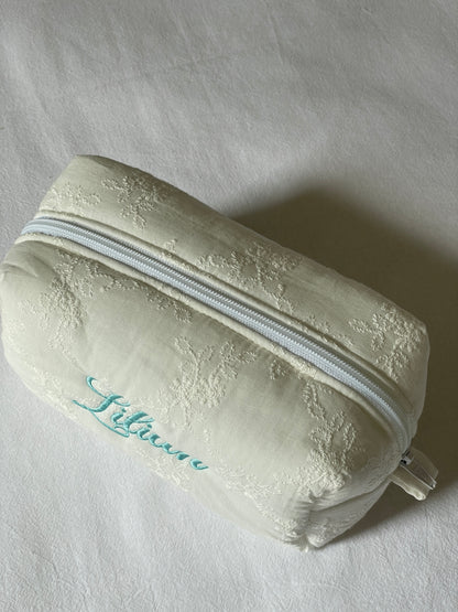 Makeup Pouch - White Bloom - Custom Name
