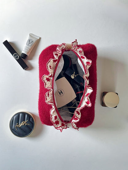 Makeup Pouch - Velvet Ruffle - Custom Name