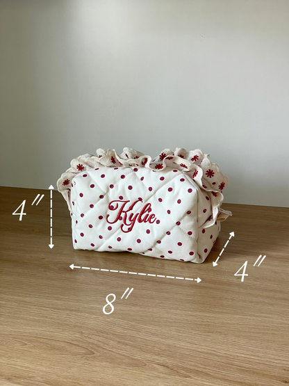 Makeup Pouch - Scarlet Ruffle - Custom Name