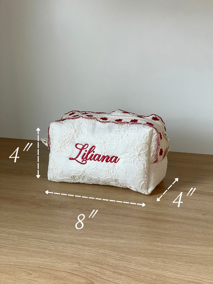 Makeup Pouch - Ivory Garden - Custom Name