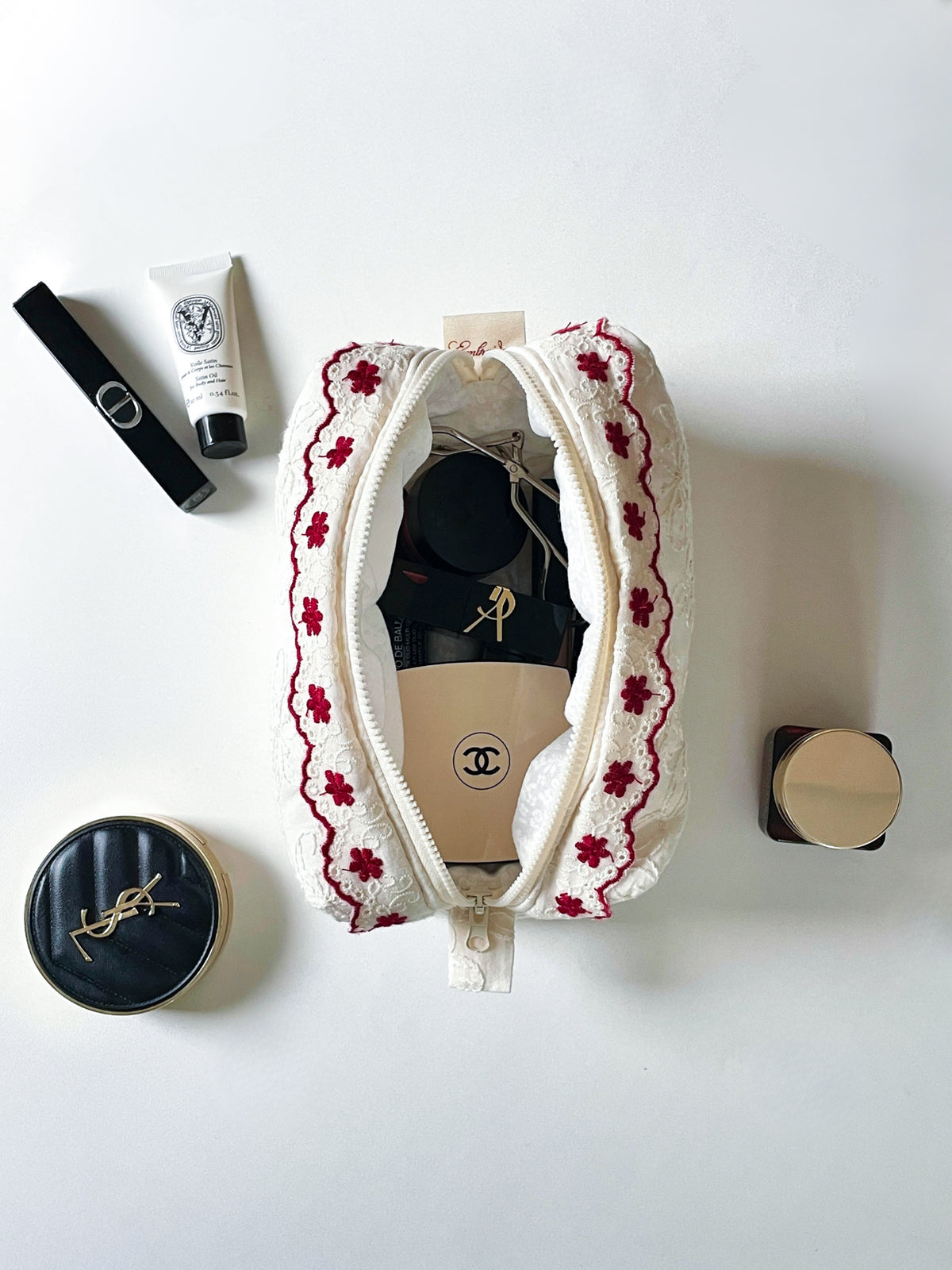 Makeup Pouch - Ivory Garden - Custom Name
