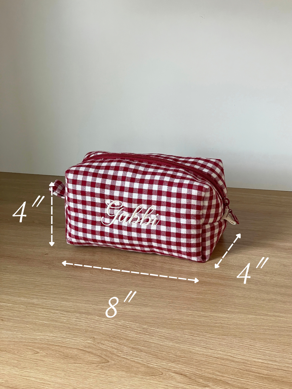 Makeup Pouch - Ruby Gingham - Custom Name