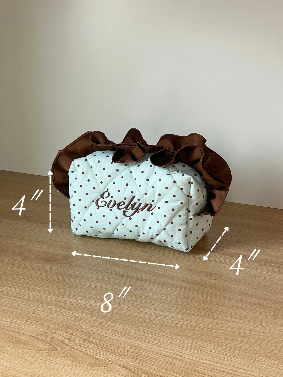 Makeup Pouch - Mint Ruffle - Custom Name