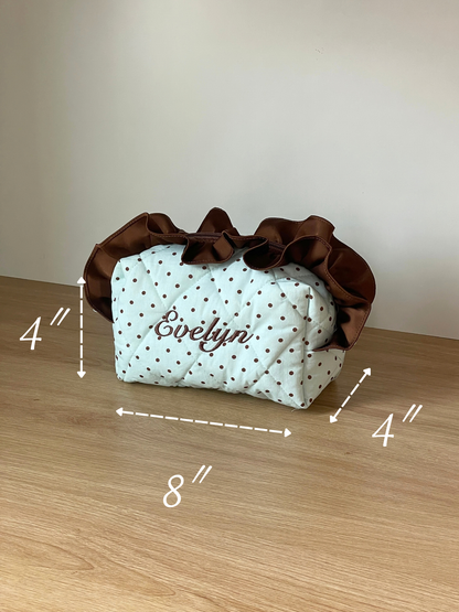 Makeup Pouch - Mint Ruffle - Custom Name