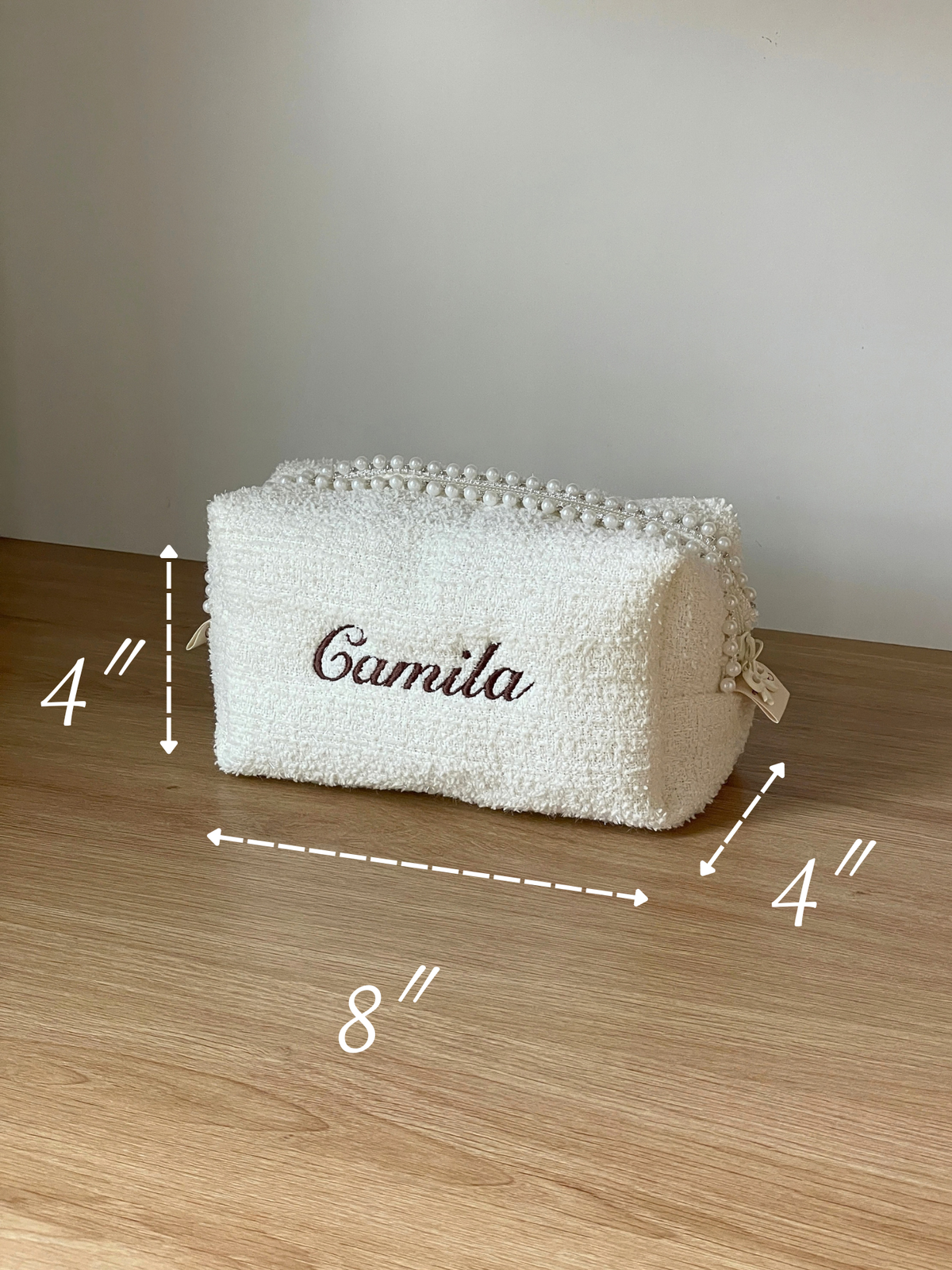Makeup Pouch - Ivory Pearls - Custom Name