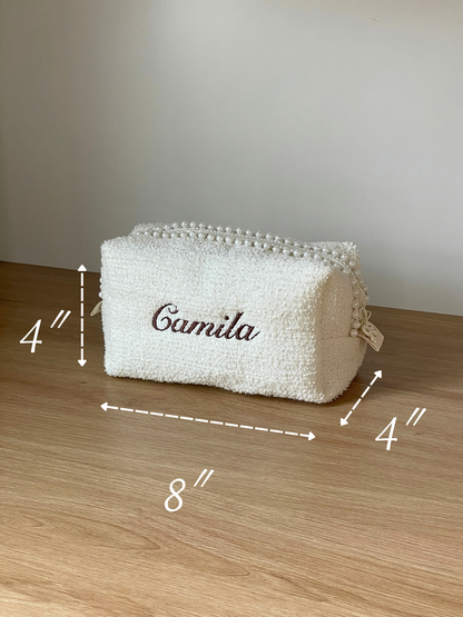 Makeup Pouch - Ivory Pearls - Custom Name