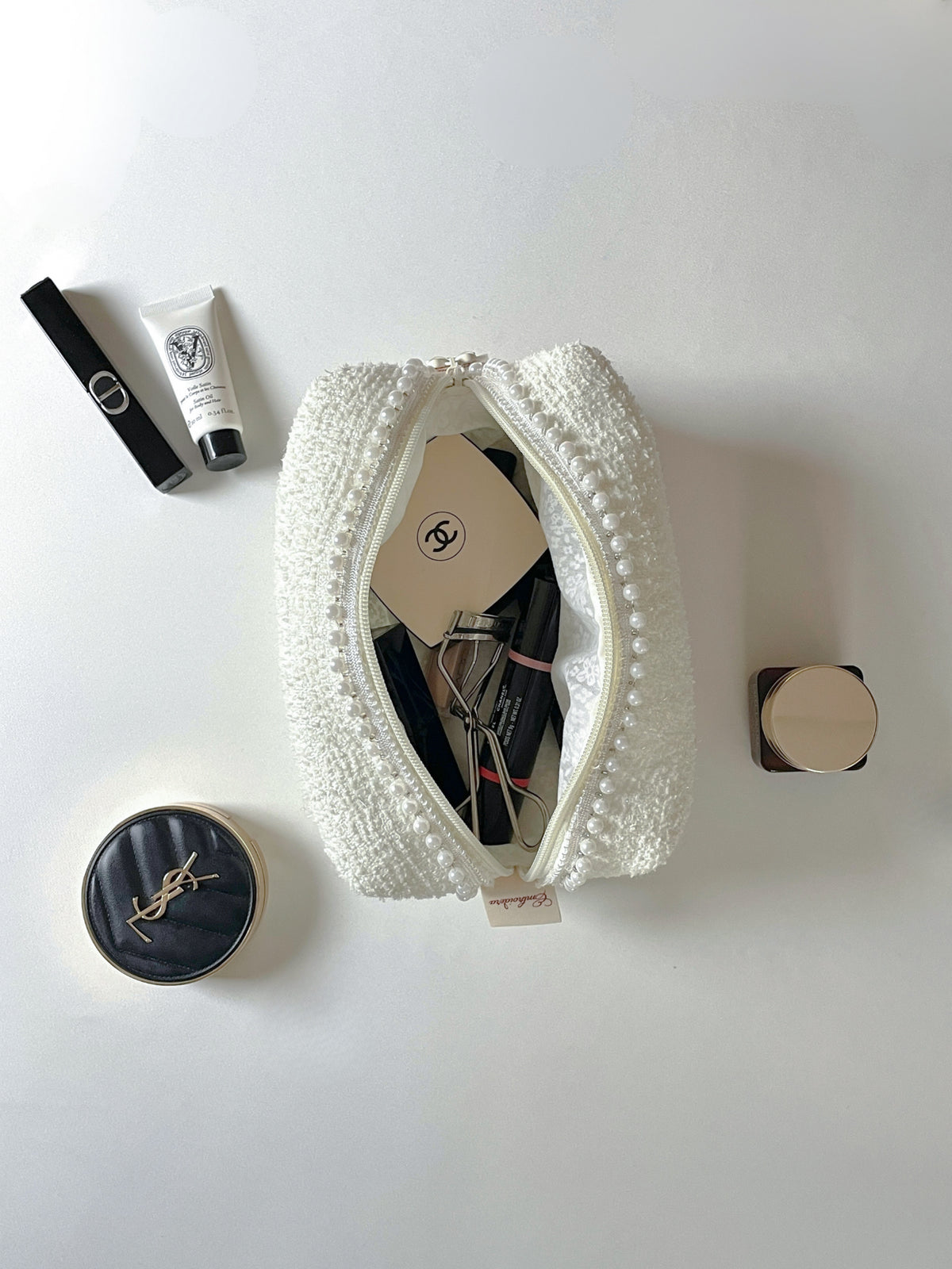 Makeup Pouch - Ivory Pearls - Custom Name