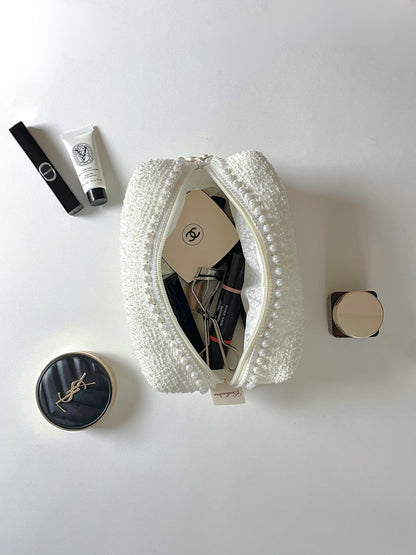 Makeup Pouch - Ivory Pearls - Custom Name