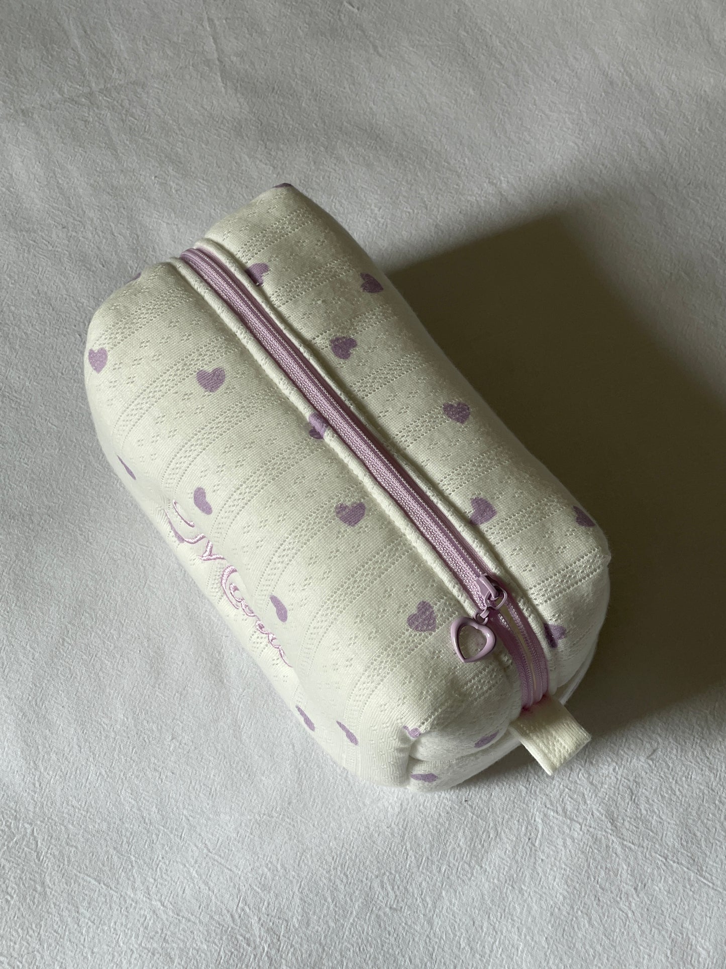 Makeup Pouch - Lavender Hearts - Custom Name