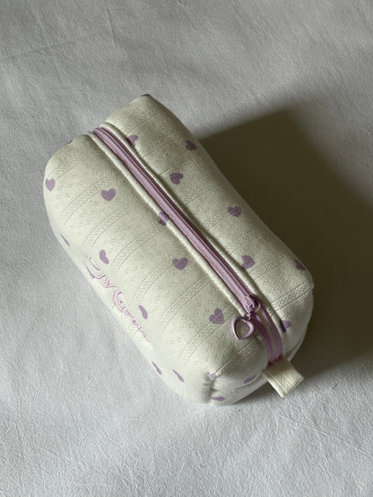 Makeup Pouch - Lavender Hearts - Custom Name