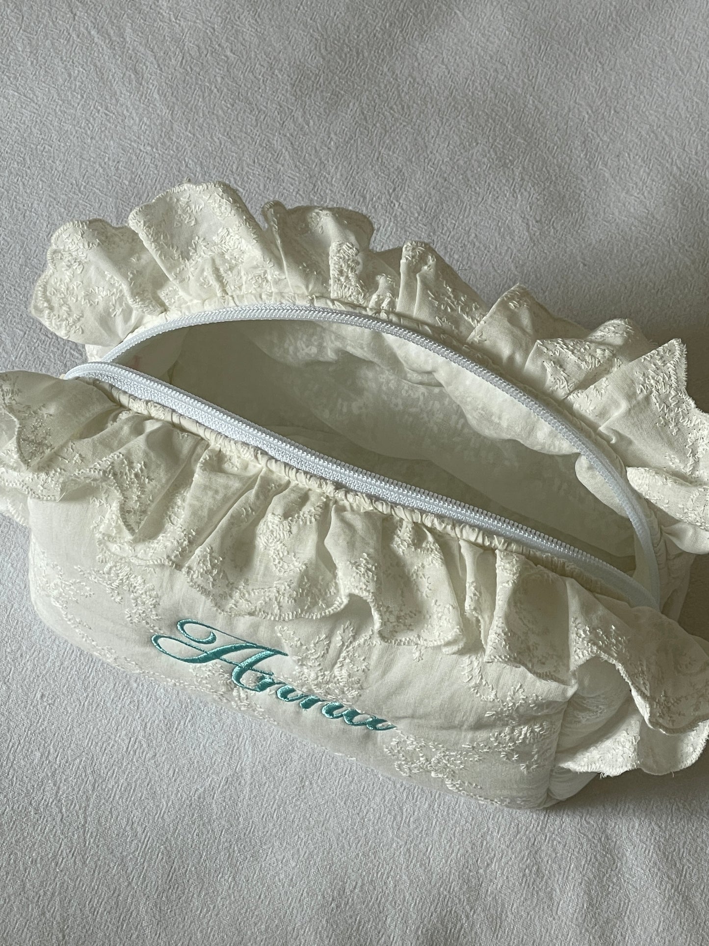 Makeup Pouch - White Bloom 2 - Custom Name