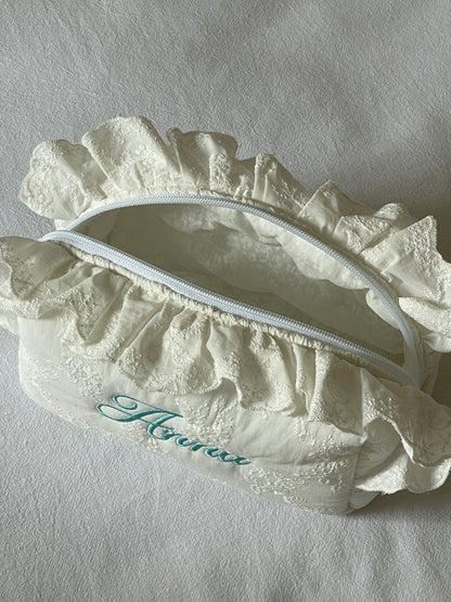 Makeup Pouch - White Bloom 2 - Custom Name