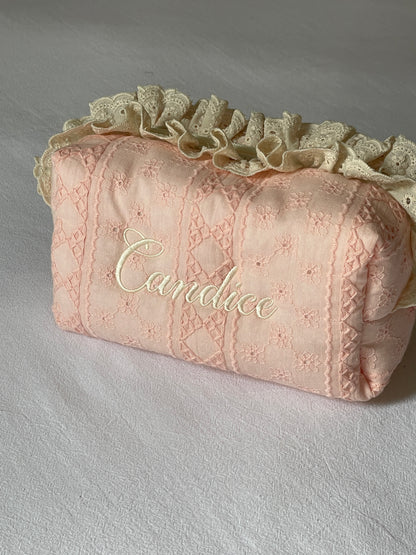 Makeup Pouch - Blush Lace - Custom Name